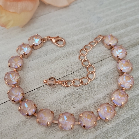 Austrian Crystal Tennis Bracelet in Rose Gold - Picture 1 of 8